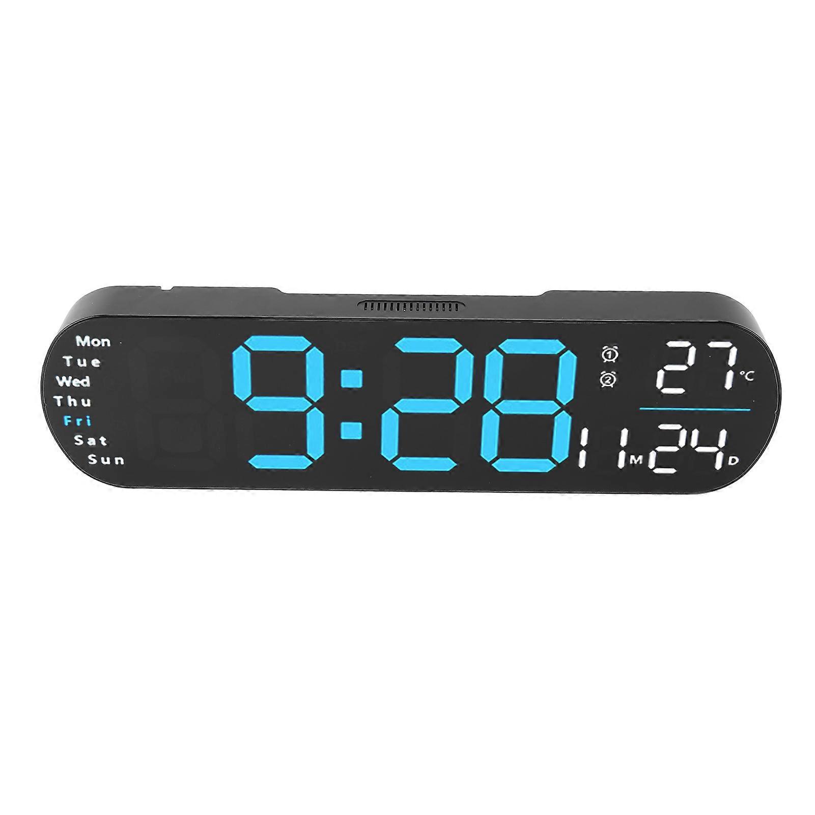 Digital Wall Clock with Remote Control Big LED Screen Display Adjustable 8 Color Lights Digital Alarm Clock for Living Room Bedroom Blue 