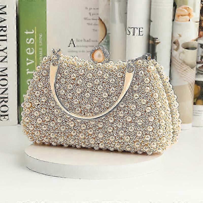 المرأة لؤلؤة مساء حقيبة العروس مطرز مخلب محفظة كريم أبيض لحفل زفاف