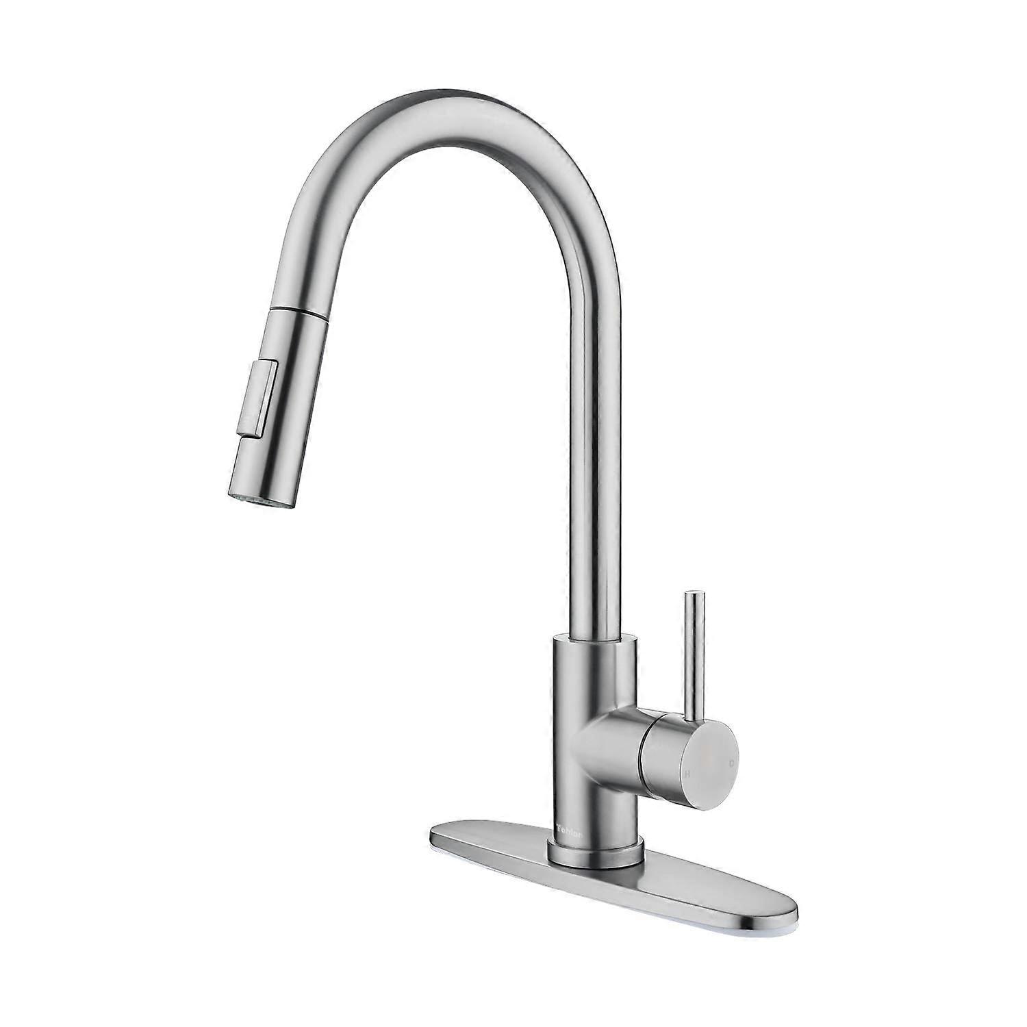 Modern Stainless Steel Single Handle Pull Down Sprayer Kitchen Sink Faucets, Deck Mounted, 1-Hole Install