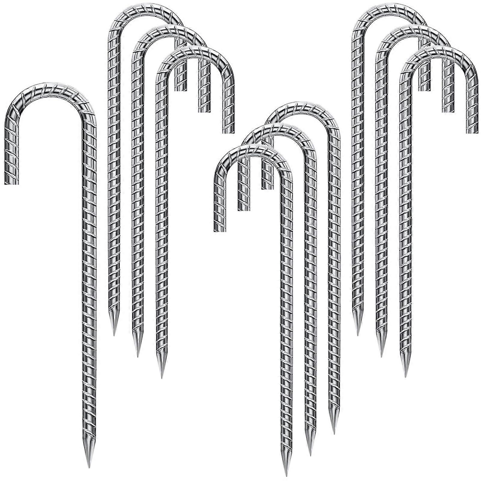 Rebar Stakes 12 Inch 10 Pack Tent Stakes Metal J Hook, Fence Stakes for Trampoline, Fence, Camping Tent (10, 12')