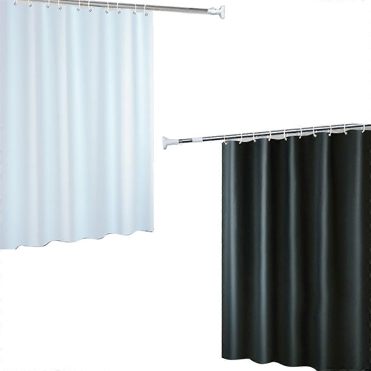 2 قطعة ستارة واحدة 180 عرض * 200 ارتفاع [حلقة معلقة مجانية] - أسود نقي ، أبيض نقي - ستارة تقسيم الحمام
