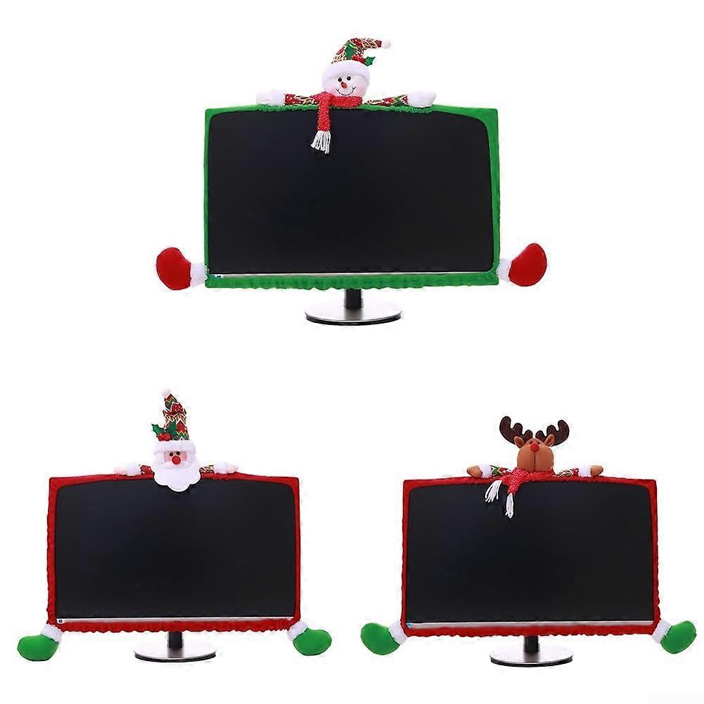 Christmas Computer Monitor Cover, Elastic Reindeer Display Frame for 24-Inch Screens, Holiday Home Office Decor