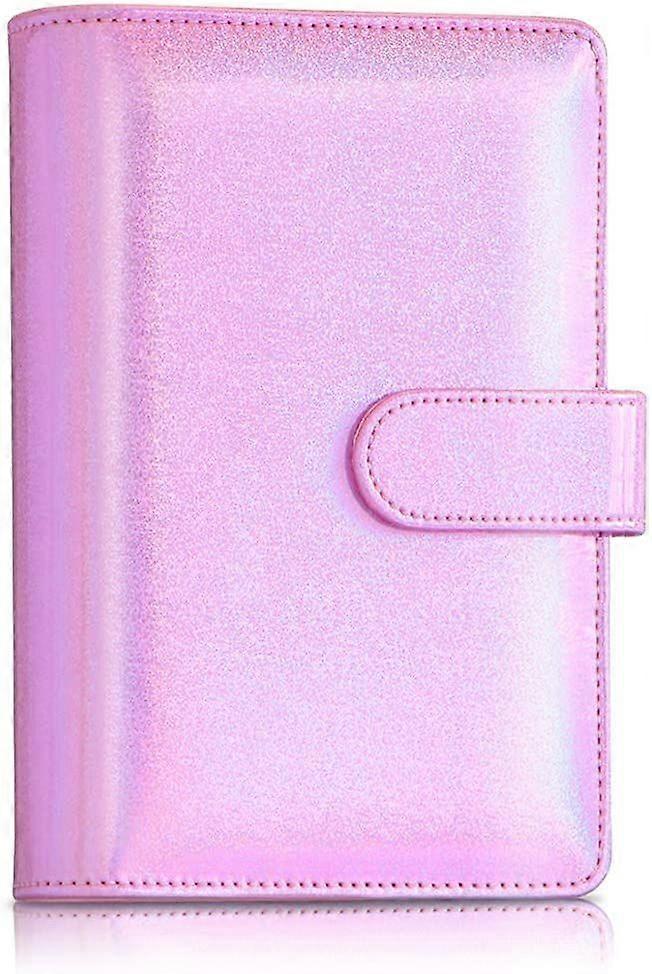 A6 PU Leather 6 Ring Notebook Binder with Magnetic Buckle Closure (Flash Pink)