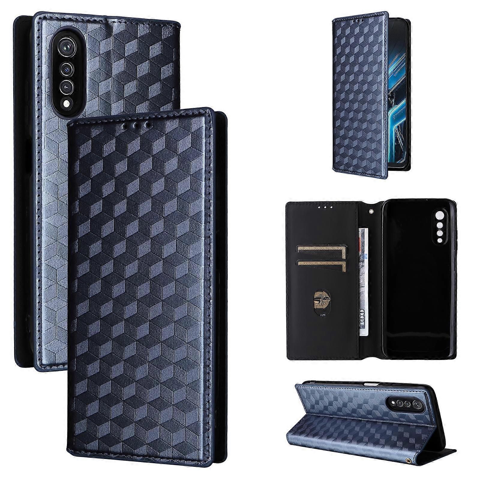 Cubic Grid Texture Flip Leather Phone Case