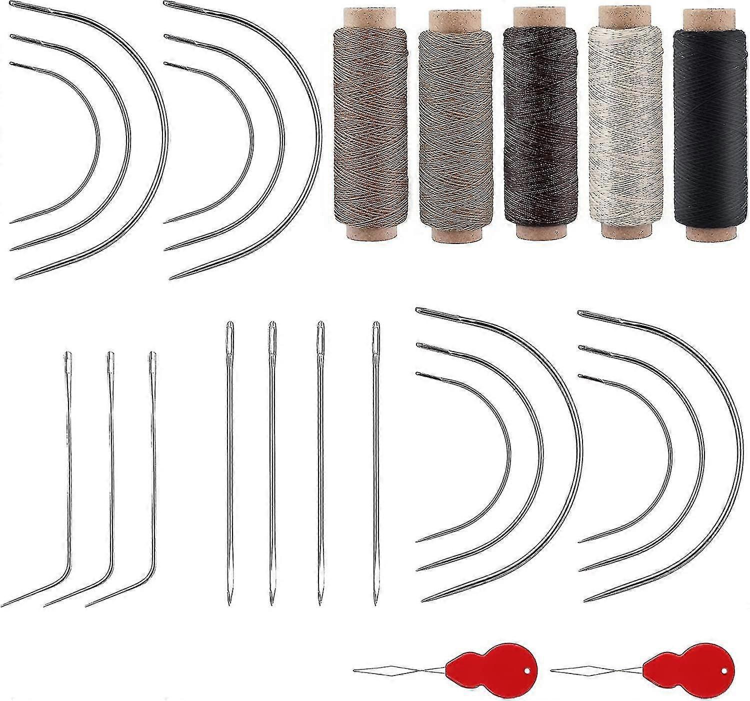 27pcs Thread And Needle Kit, C J Shaped Curved Needles 5-colored Thread And Needle Weaving Combo With Threader Sewing Accessories And Supplies For Mak