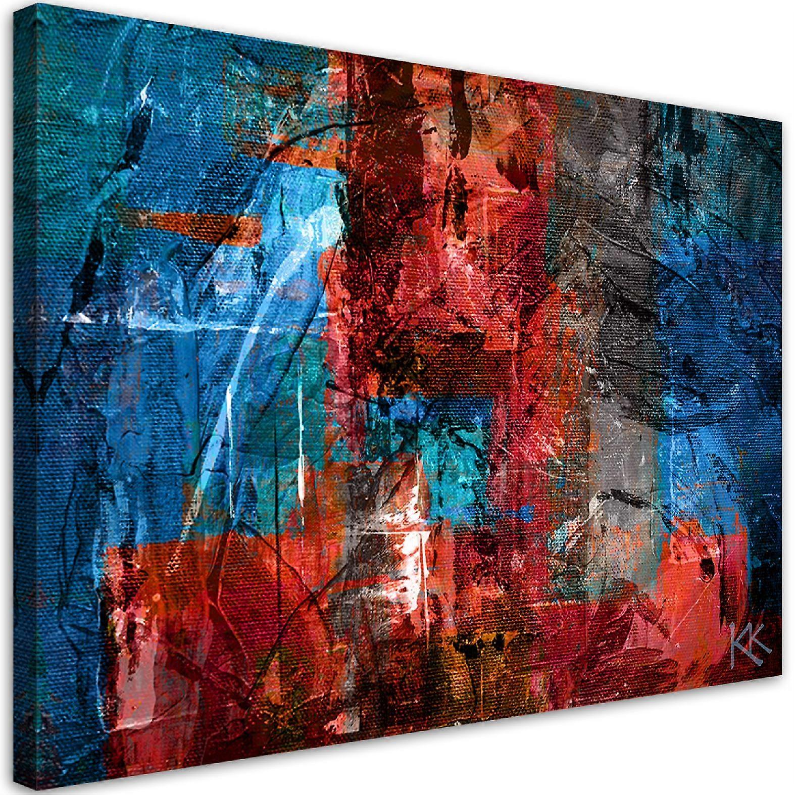 Impression sur toile, Abstraction rouge peinte à la main - 60x40