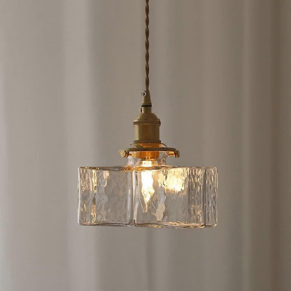 Retro Hammered Glass Chandelier Square Bottle Shape Pendant Light E27 Socket Bedroom Bedside