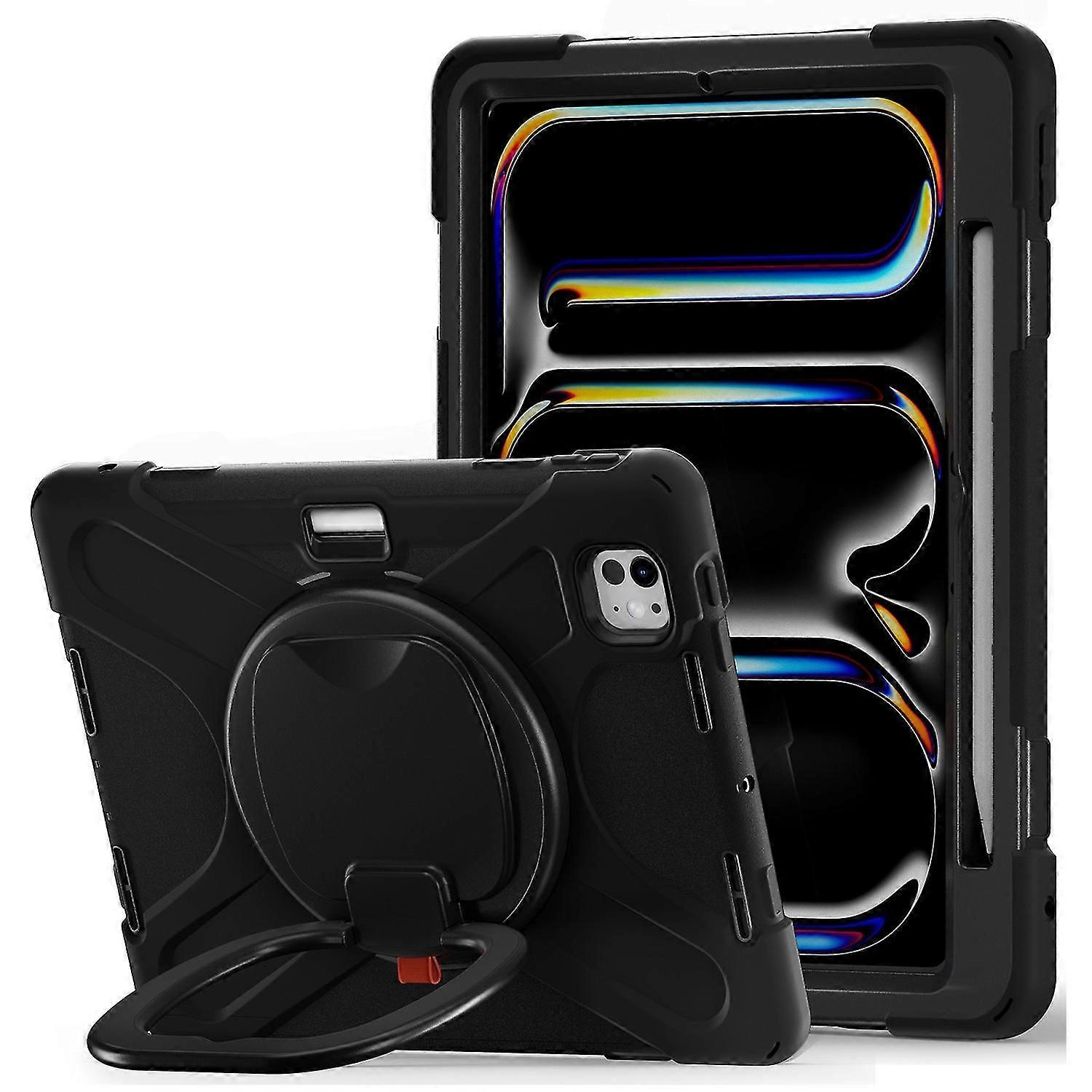 For iPad Pro 11 (2024) Shockproof Case Rotating Kickstand PC+Silicone Tablet Cover - Black
