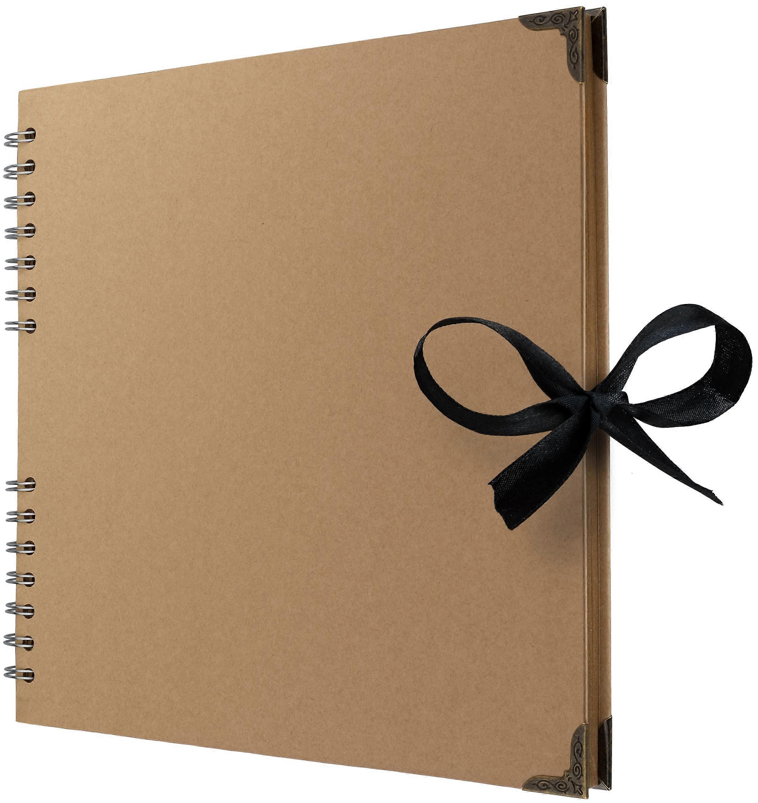 10 x 10 Inch Scrapbook Album for 4 x 6 and 8 x 10 Photos, 70 Pages, Brown 200gsm Kraft Paper, Corner Protectors, Ribbon Closure