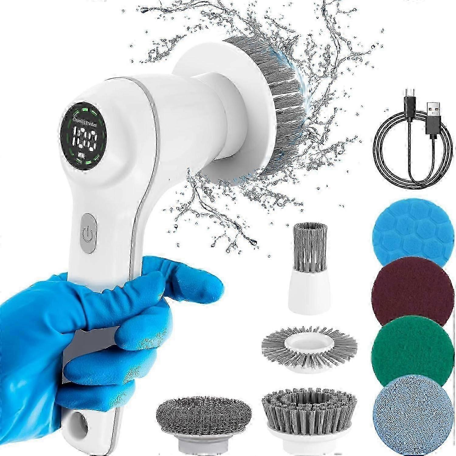 Electric Spin Power Scrubber, New Electric Scrubbing Brush With 8 Replaceable Brushes, 2 Gears Adjustable For Bathroom, Kitchen
