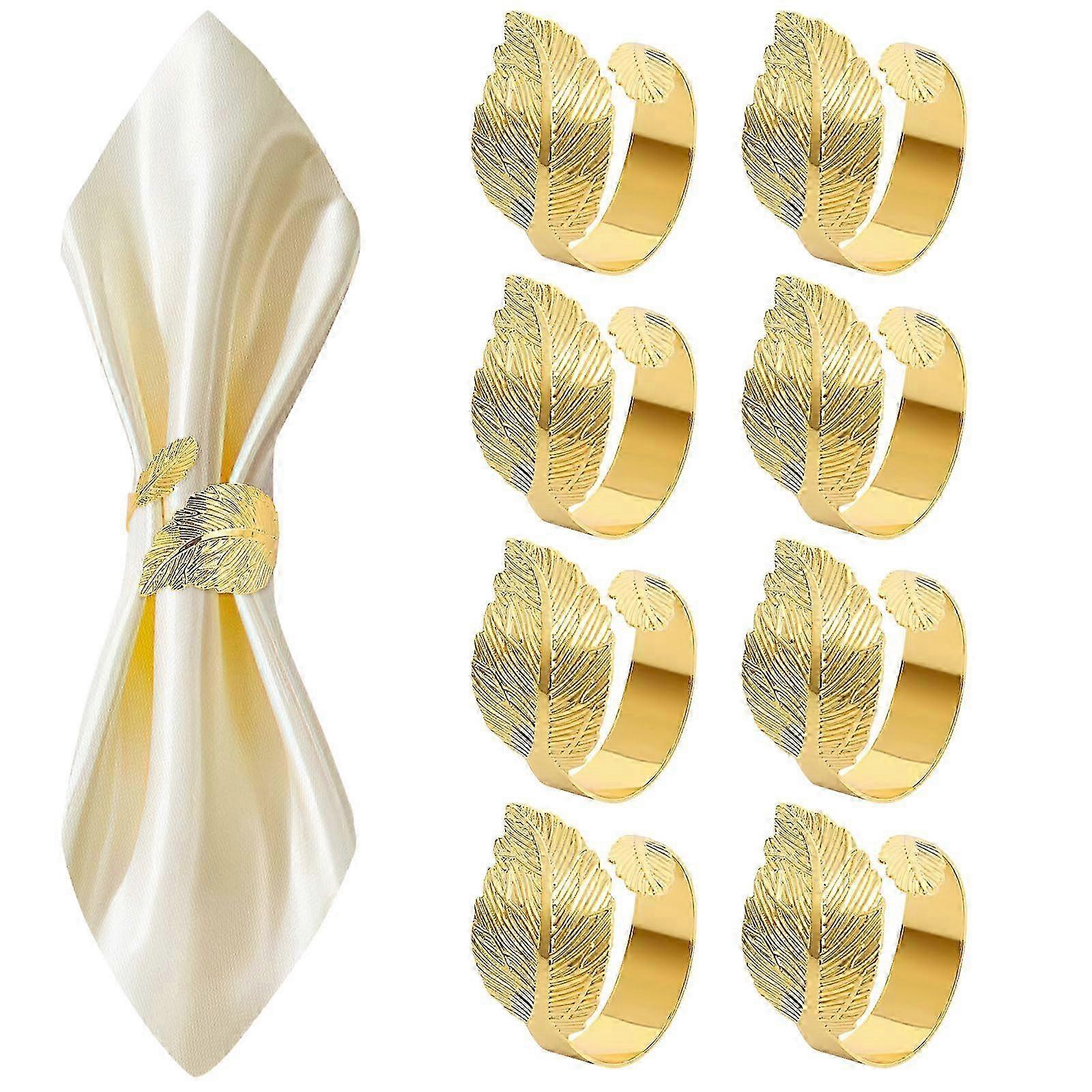 Ronds de serviette en feuille d’or lot de 8, ronds de serviette en tissu métallique