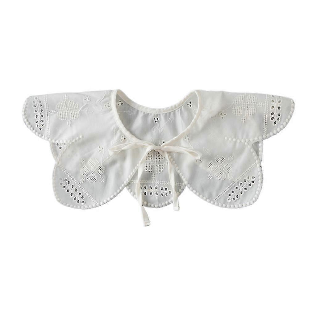 Femmes Pétale En Forme Crochet Faux Col Châle Broderie Floral Dickey Capelet Blanc