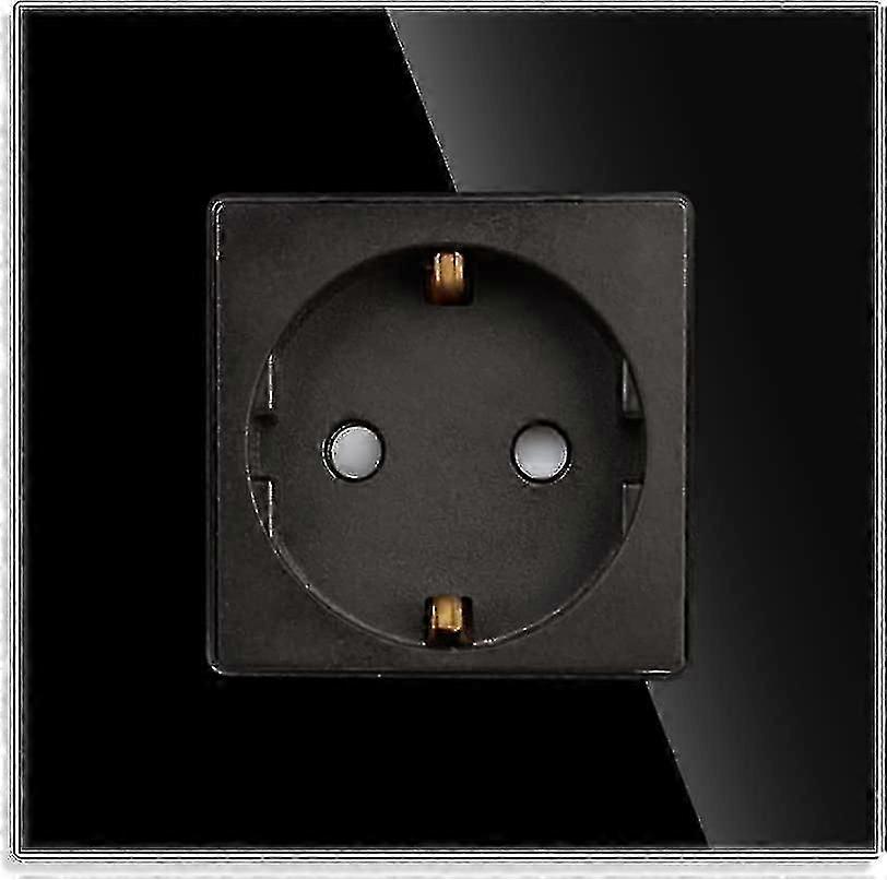 Single Socket In Black, 16amp Glass Schuko Sockets Flush-mounted Protective Contact Wall Socket-86mm, 250v, 1 Compartment