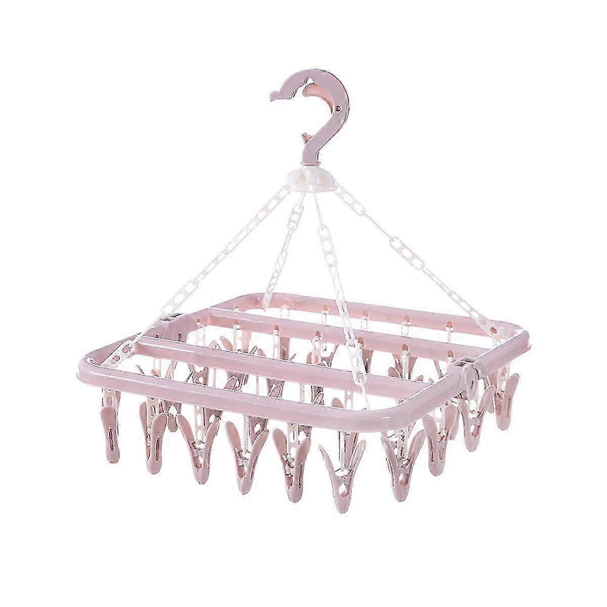 32 Peg taitettavat sukkaripustimet pidikkeillä, pyörivä koukku (vaaleanpunainen)