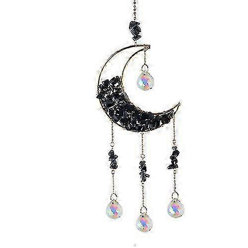 Hanging Crystal Suncatcher, Moon Sun Catcher Window Decor - Black
