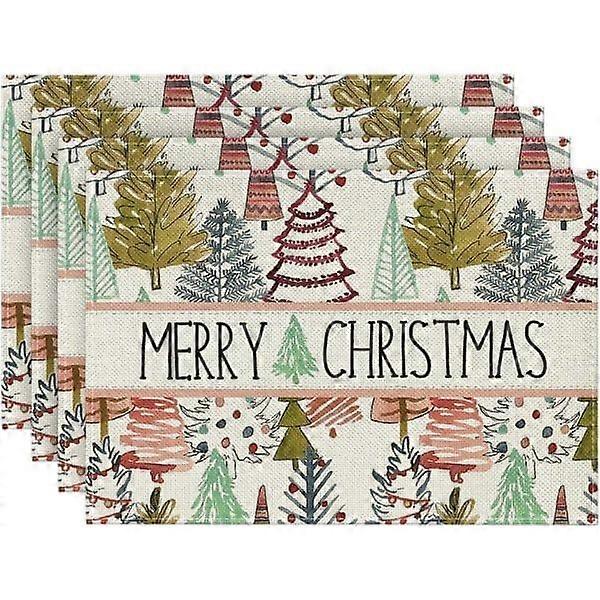 Pines Trees Merry Christmas Placemats Set of 4, 12x18 inches