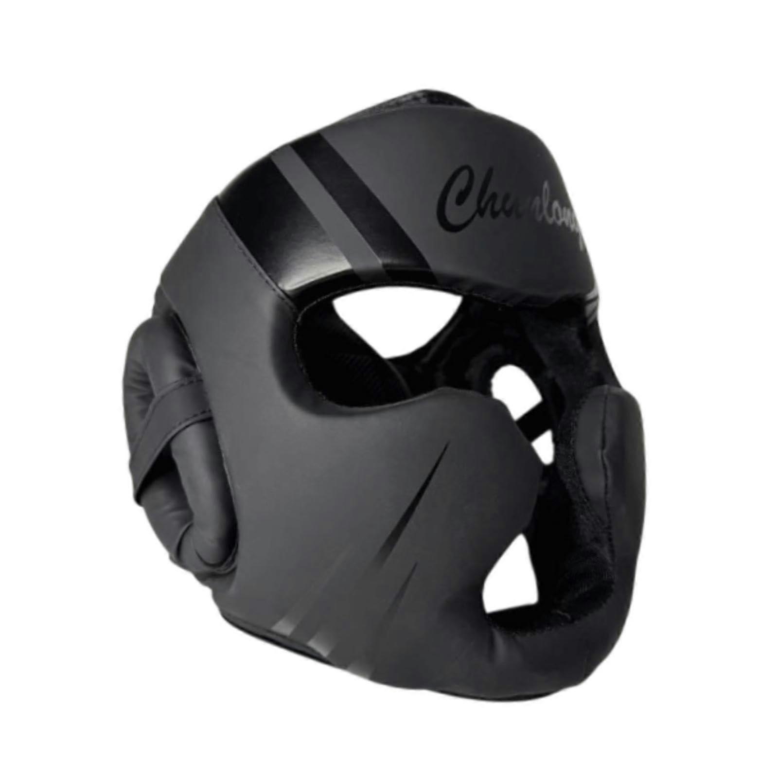 Boxing Headwear Face Shield for Helmets, Adjustable Black MMA and Muay Thai Sparring Gear, Compatible with Taekwondo and Grappling