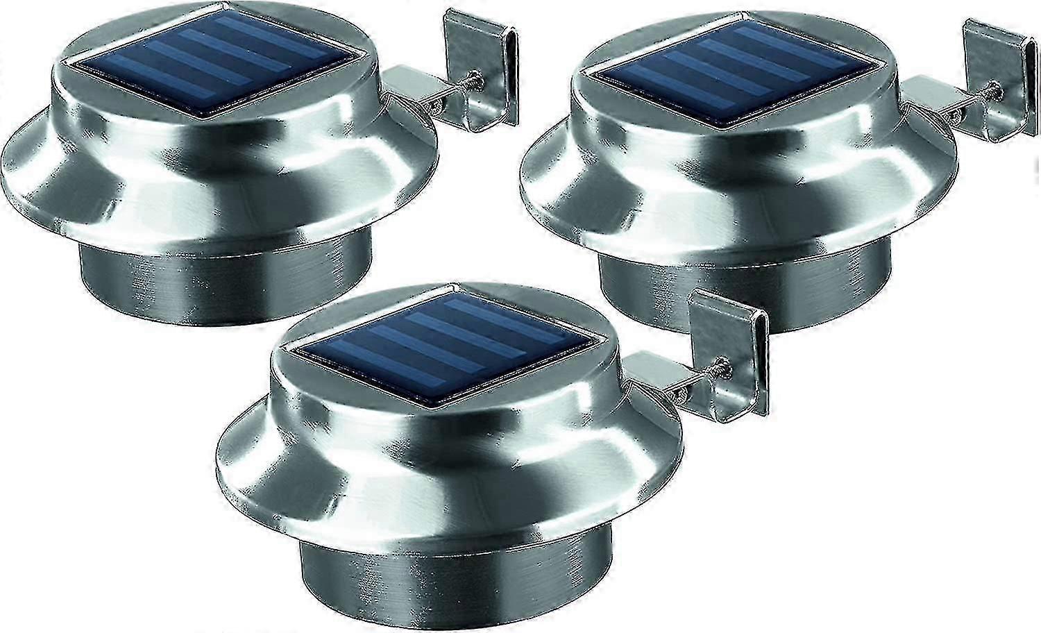 3-Piece Set Wireless Stainless Steel Silver Outdoor Solar Gutter Lights