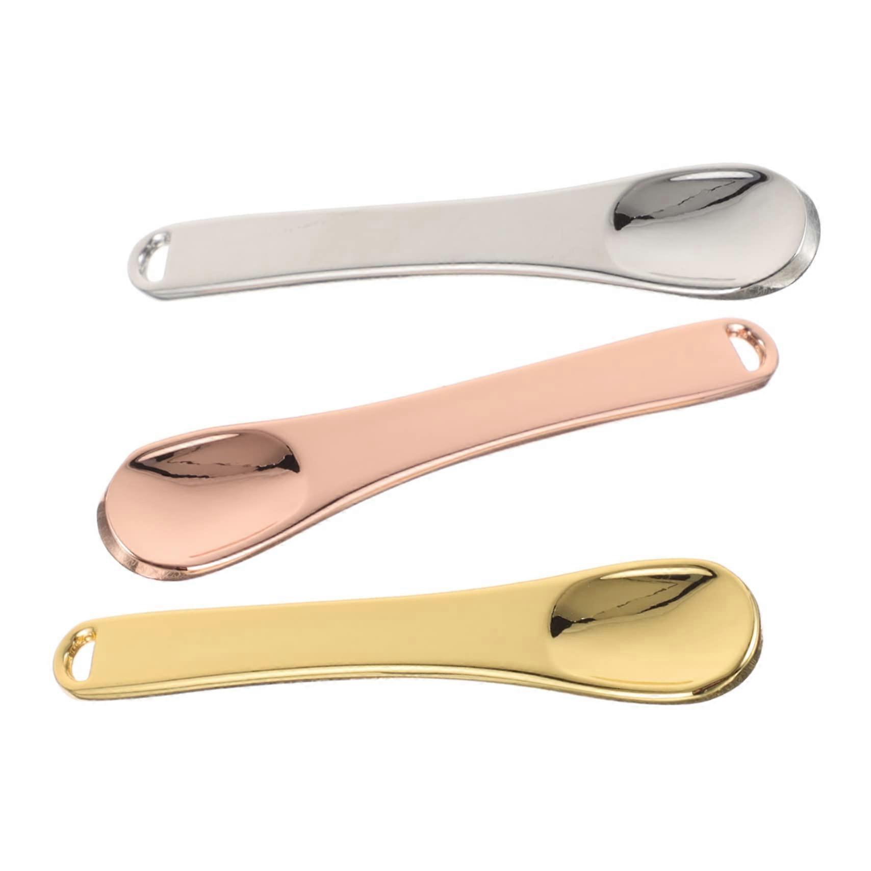 3 Piece Makeup Spatula Mini Spoon Set for Face Cosmetics, Reusable Rose Gold Applicators for Creams and Lotions