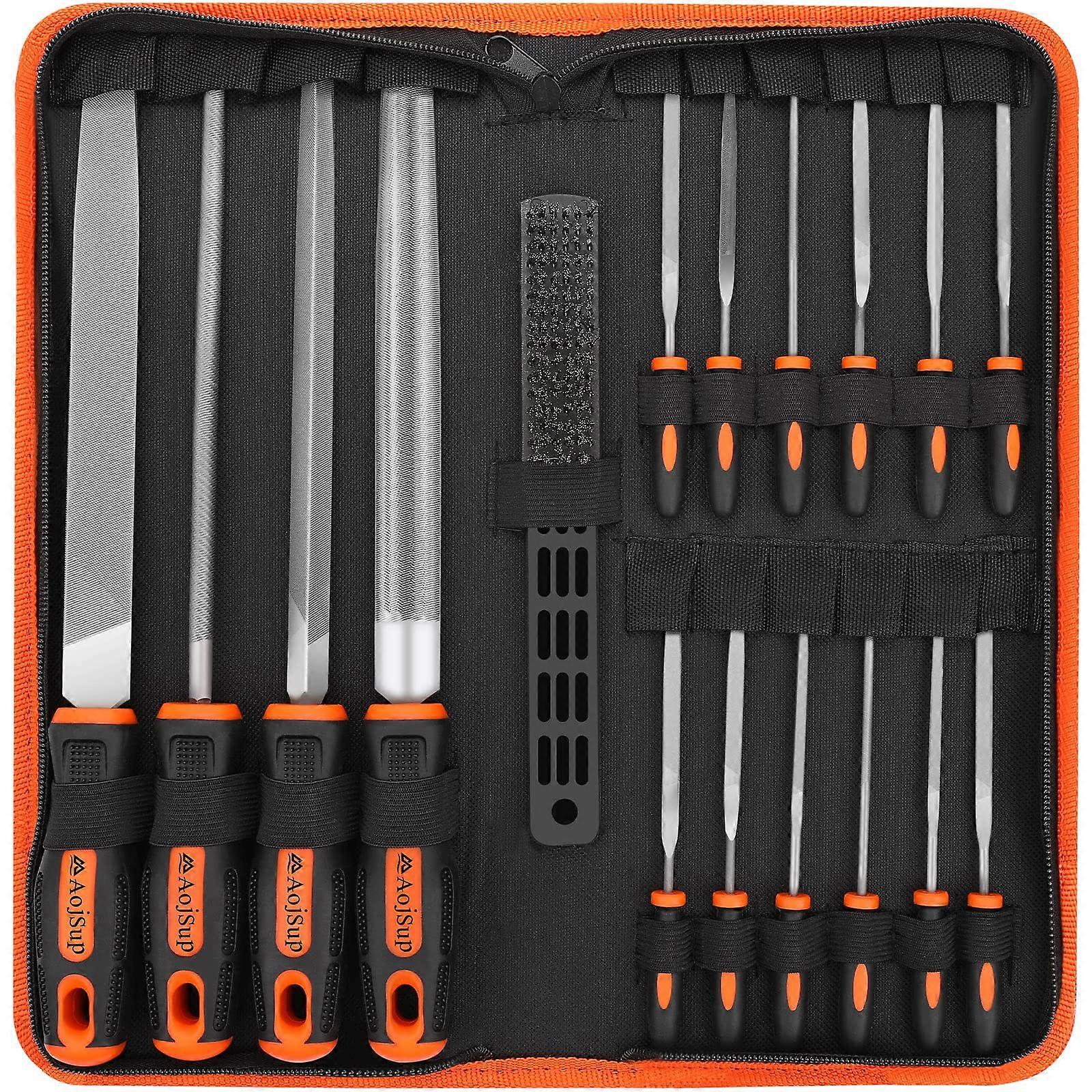 18-Piece Metal and Wood File Set with Storage Bag, Professional High-Quality Set Includes Flat, Round, Triangular Files