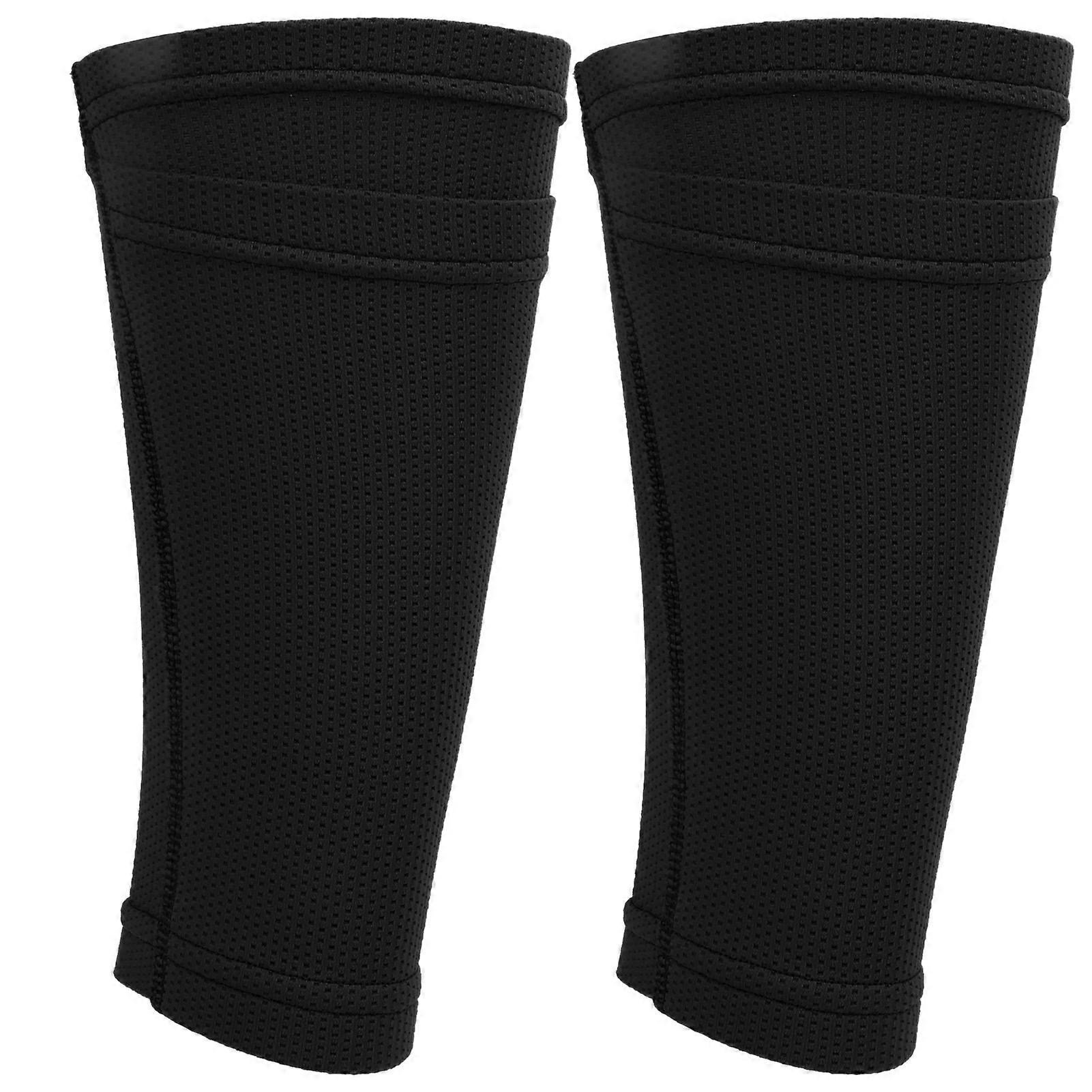 1 Pair Soccer Shin Guards, Double Layer Sleeves for Football Training, Black, Adult/L
