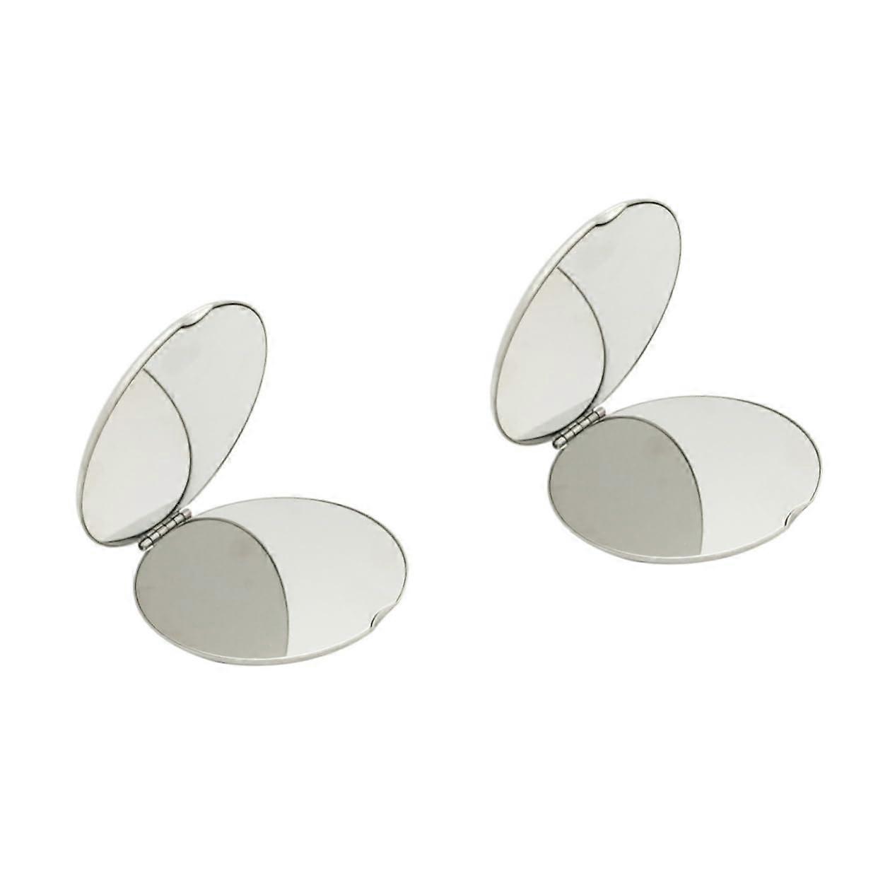 2 STK Portable Double-Sided Makeup Mirror, Small Handheld Travel Mirror, Metal Compact Folding Mirror for Women