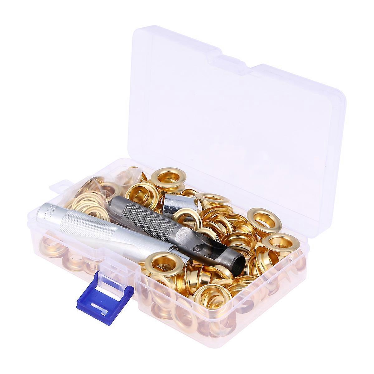 Multipurpose Eyelets Button Set Portable Tool Kit For Canvas Tarps Tents Awnings Brass Grommets 6Mm Size 100Set 3Pcs Tools Golden