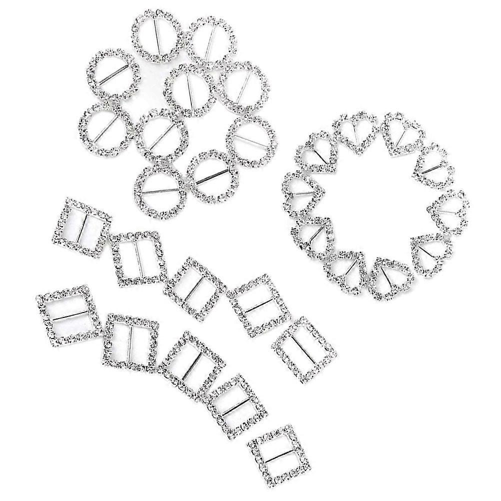 Ribbon Buckle Sliders Heart Round Square Shape for DIY Craft Wedding Invitation Silver 30Pcs