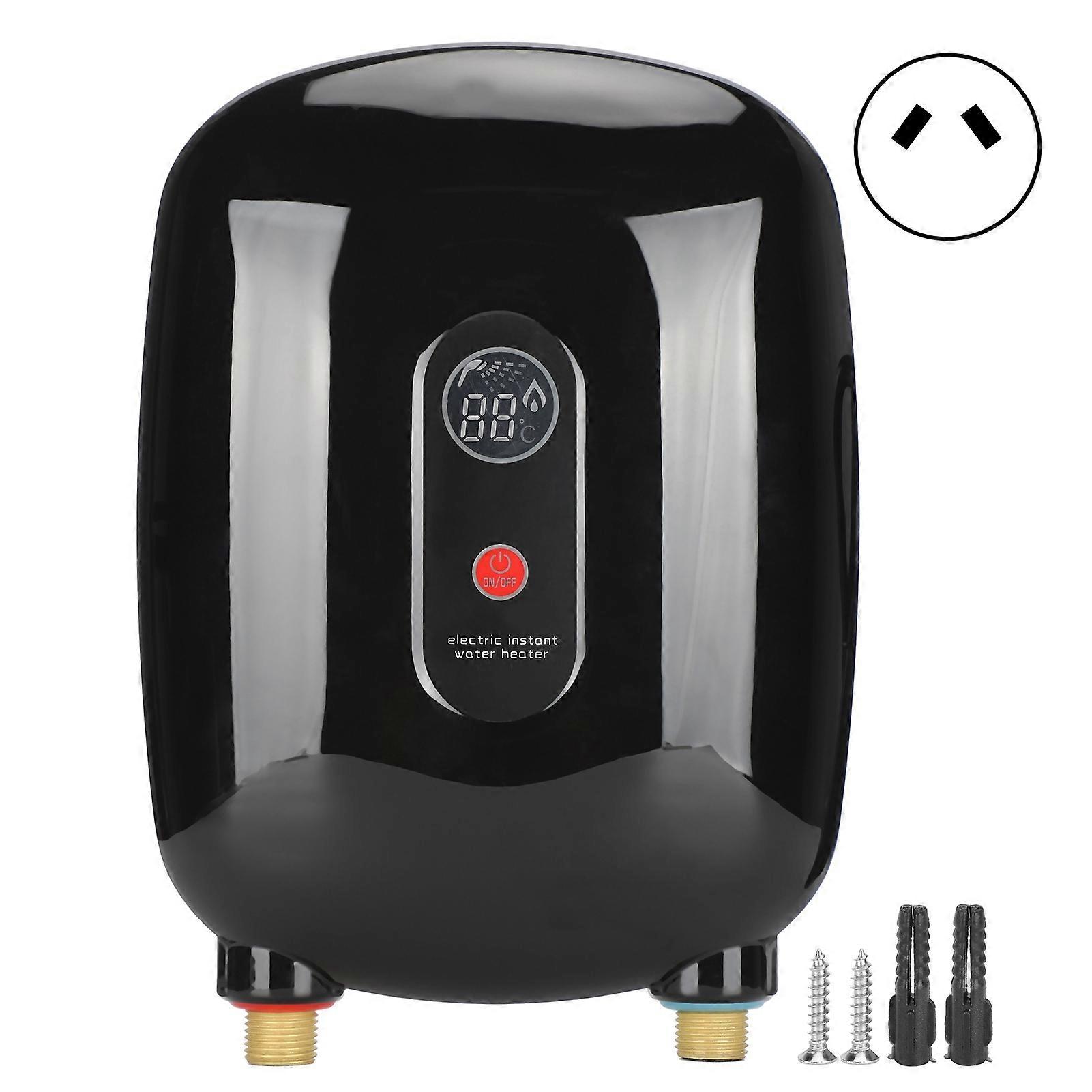 Electric Water Heater Home Tankless Instant Heating Equipment Boiler with LCD DisplayBlack AU 220V 3500W