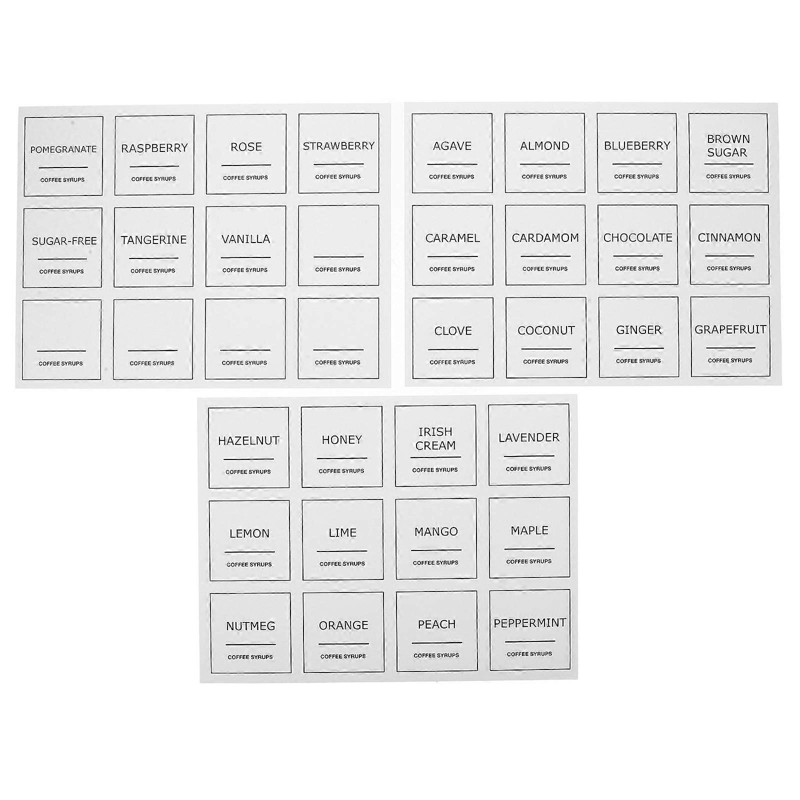 3 Sheets Reusable Coffee Syrup Labels Writable Stickers for Kitchen Organization and Bottle Identification