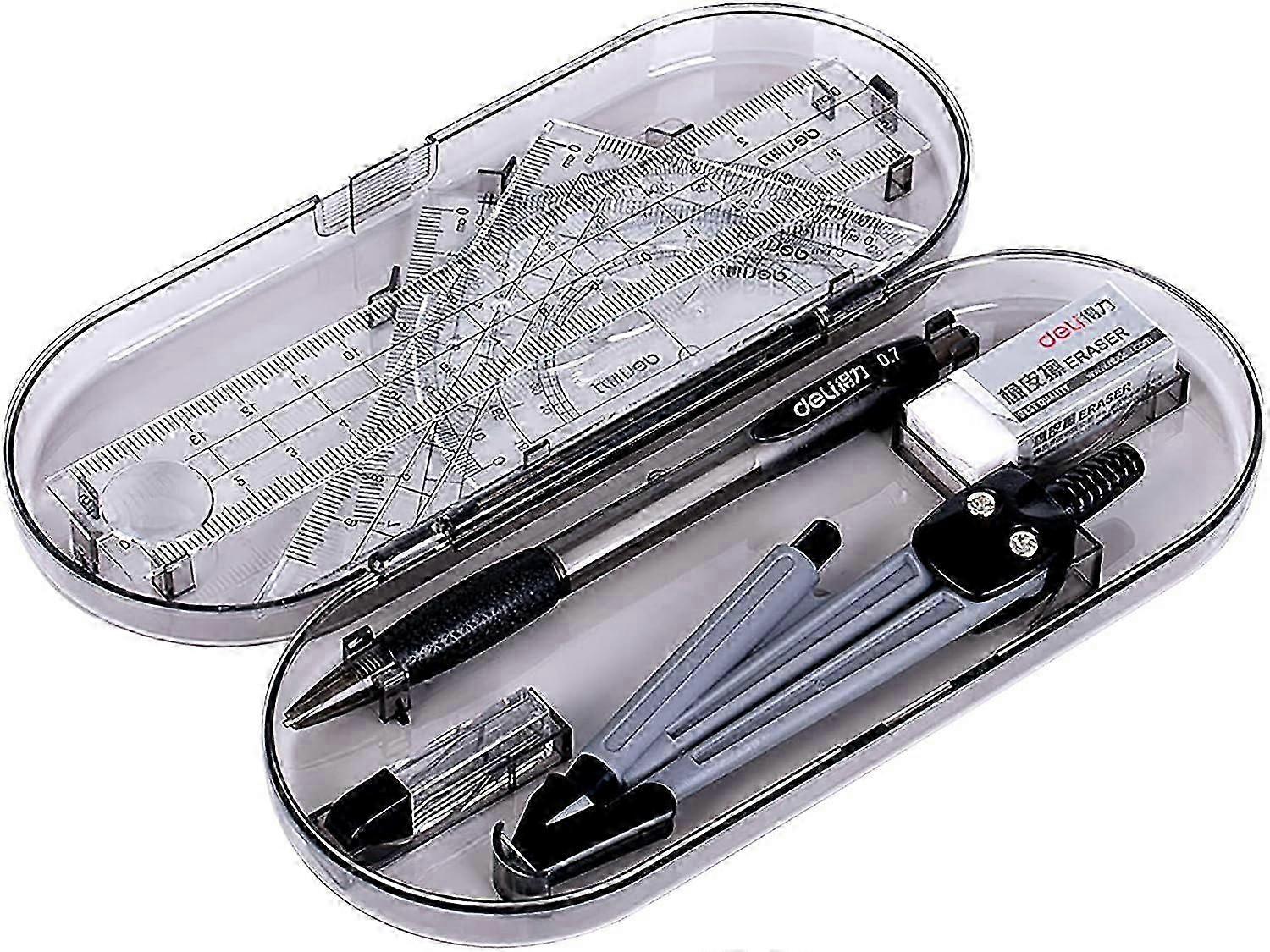 Bailinks Math Geometry Kit - 8 Pcs Set - Ruler Protractor Compass Pencil Eraser