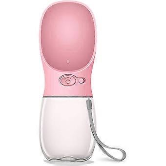Hundewasserflasche Auslaufsicherer tragbarer Welpenwasserspender mit Trinkfutterautomat für Haustiere im Freien Wandern Reisen Lebensmittel Kunststoff (12oz Rosa)