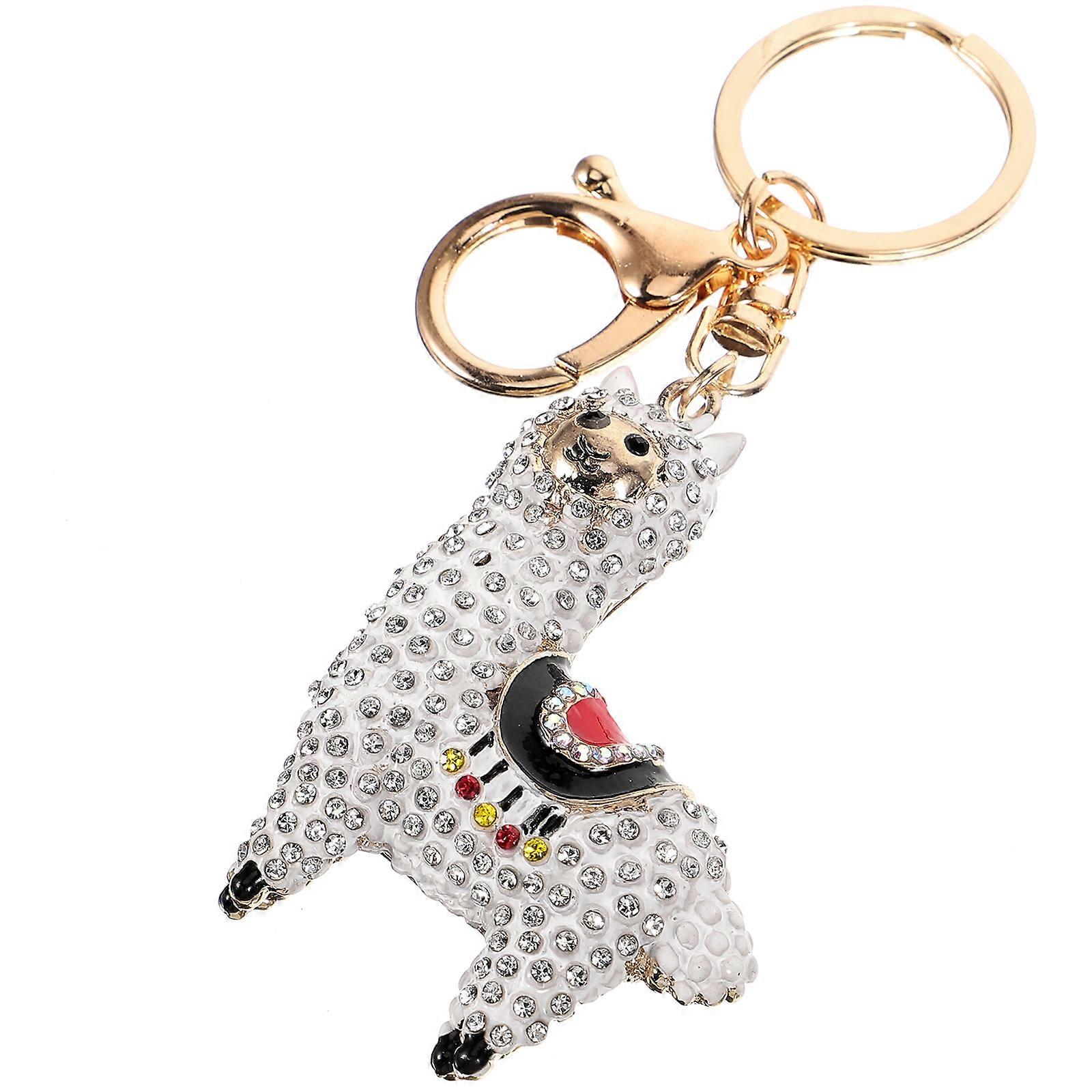 Cute Keychains Rhinestone Alpaca Keychain Accessory White 12.5x5.5cm 1Pcs