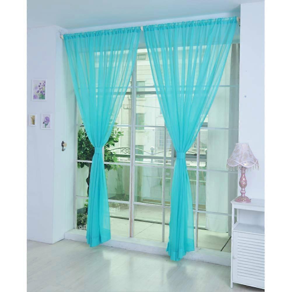 Plain Sheer Curta, 2 Pieces Transparent Luxury Tulle Window Curta Blue W 100 x H 200 cm