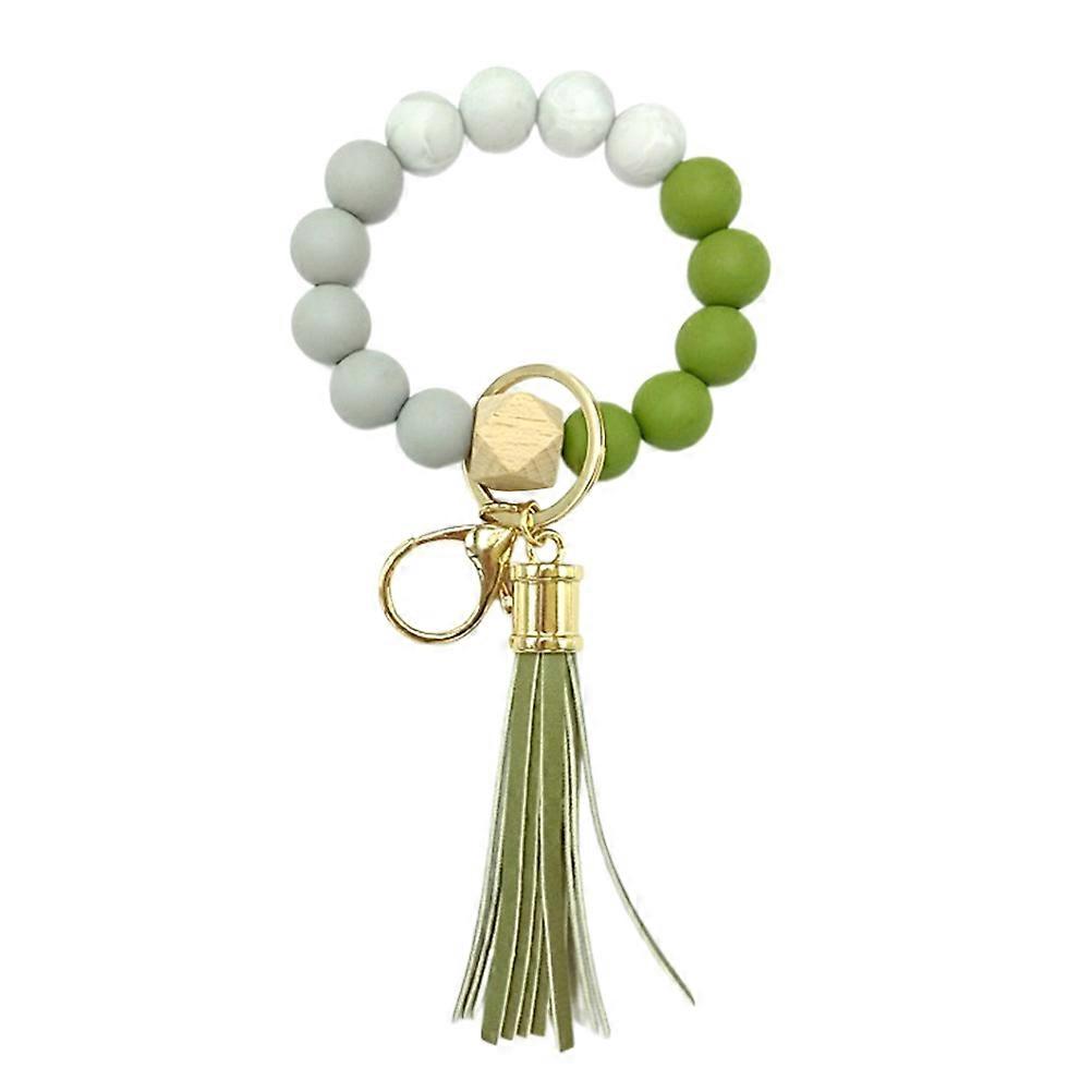 Beaded Key Chains Bracelet Key Ring Green Round Beads Key Securing 1Set