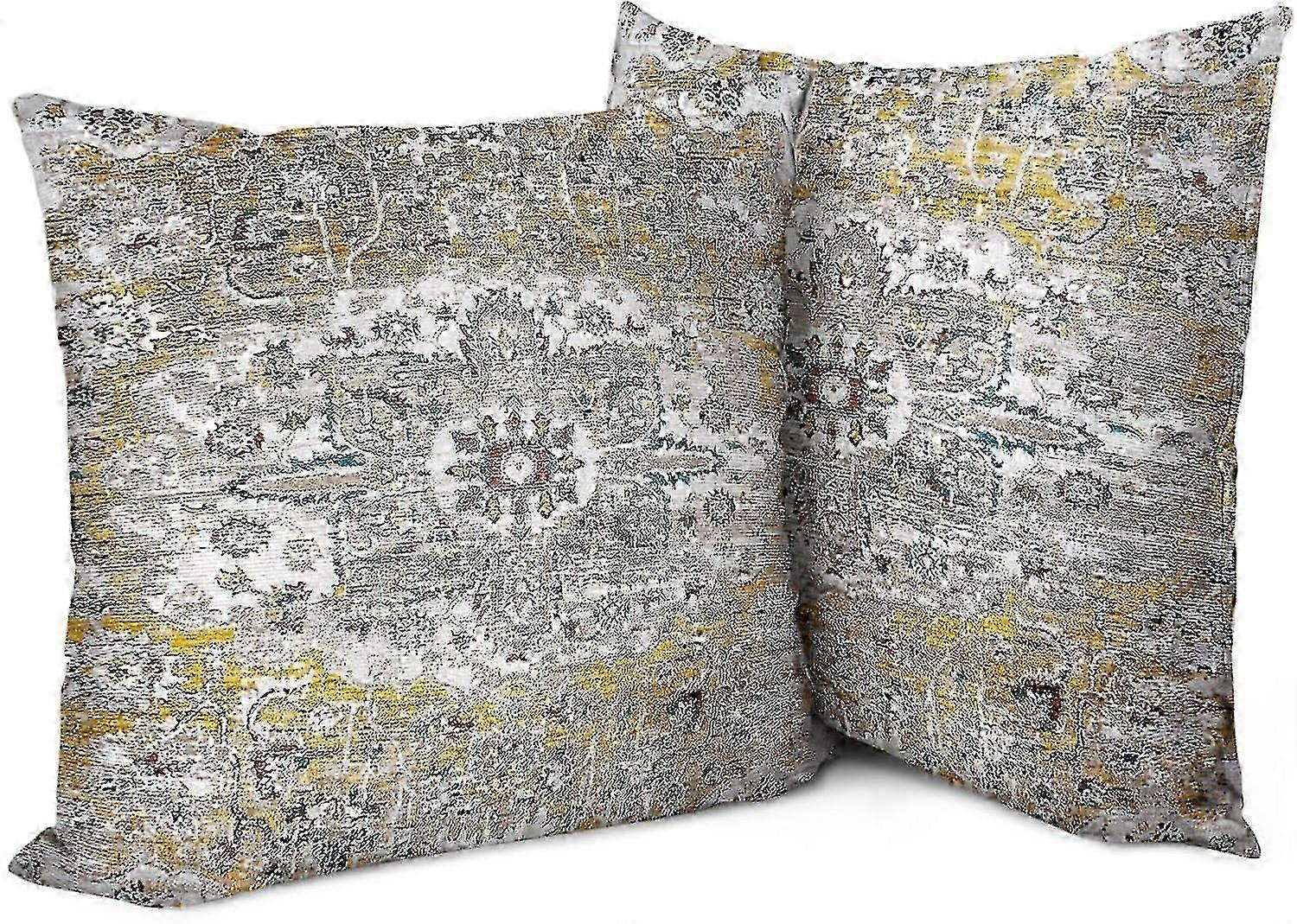 Boho Pillow Covers 20"x20" Set of 2 Vintage Persian Carpet Yellow Bohemian Throw Pillow Case Soft Square Decorative Pillowcases for Home Decor Sofa Ca
