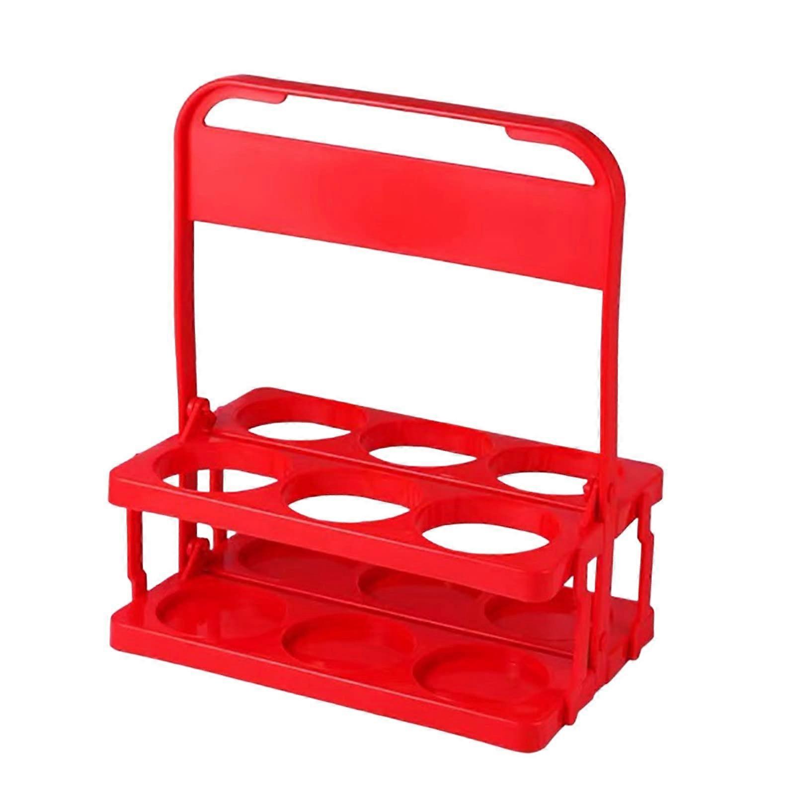 Foldable bottle carrier for 6 bottles, drink holder with handle, transport basket for outdoor, grill, picnic (Red, 1PC) Red 1PC