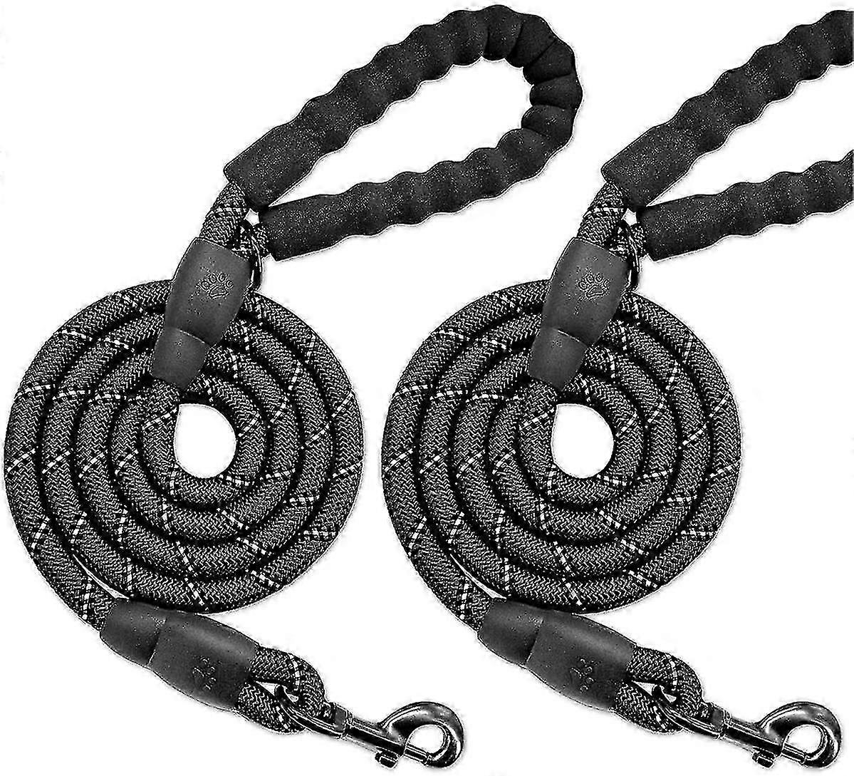 2 Pack Dog Leashes For Large Dogs Rope Leash Heavy Duty Dog Leash With Comfortable Padded Handle And Highly Reflective Threads 5 Ft Dogs(black+black)
