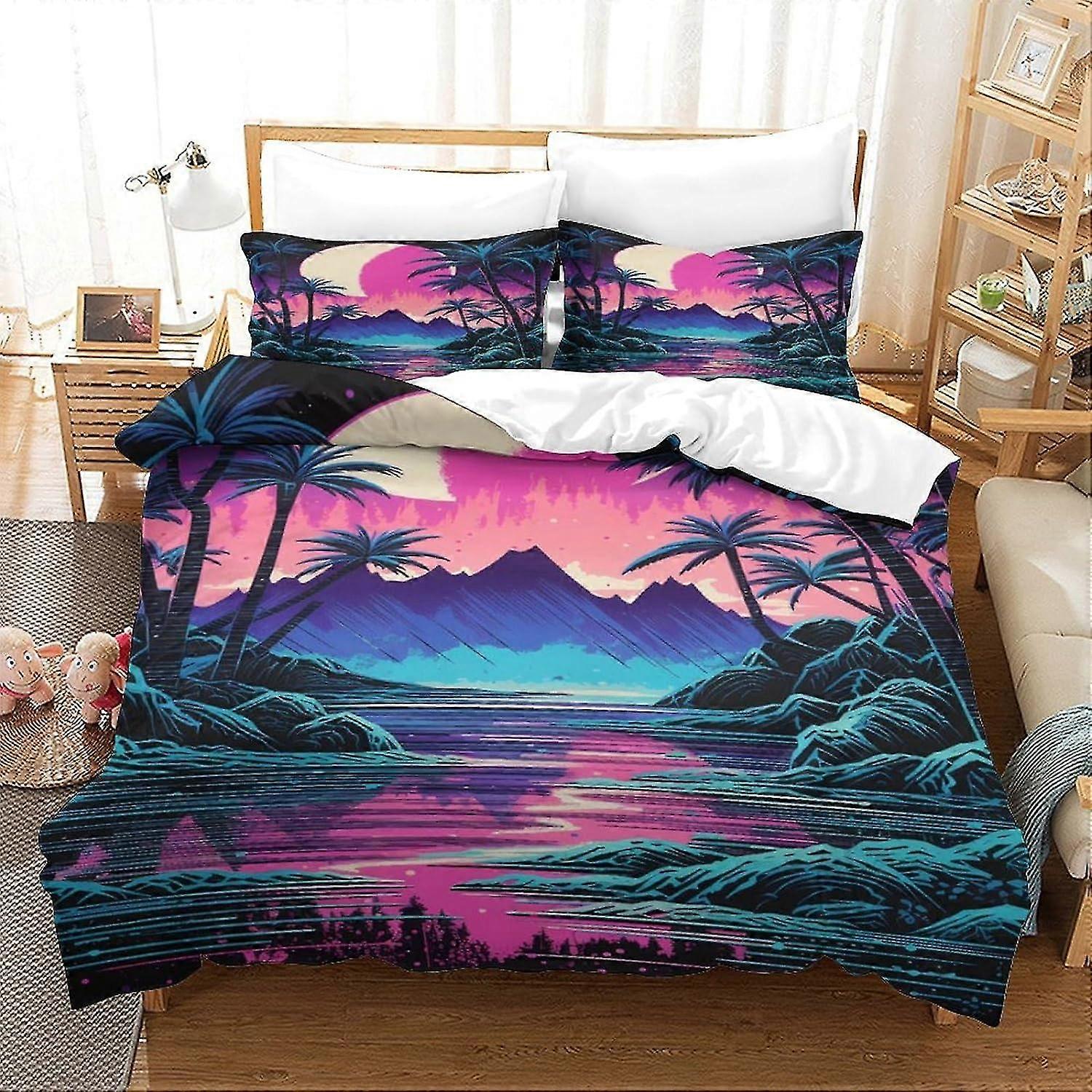 3D Sunny Beach Effect Printed Comforter Set for Kids and Adults with Pillowcases