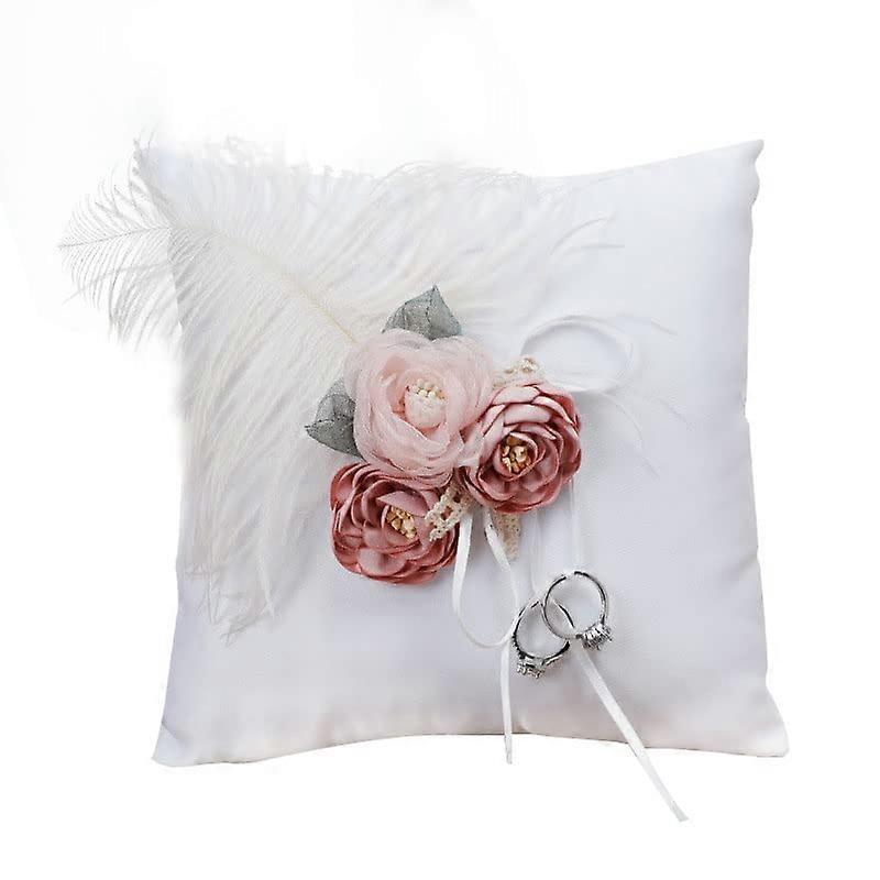 Wedding Ring Pillow 20x20cm with Embroidered Flower and Lace for Beach Wedding Ceremony Decor