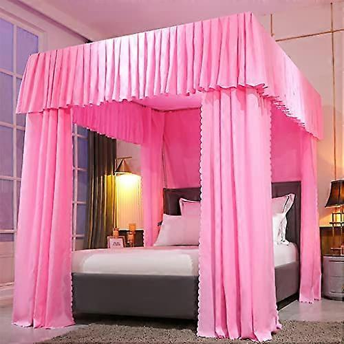Princess Bed Canopy with 4 Corner Posts for King Bed Pink Decoration