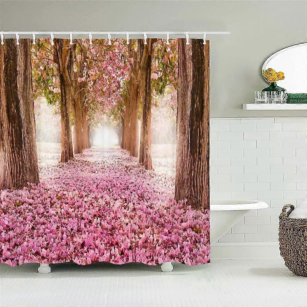 Forest Natural Landscape Shower Curtains 3D Print Polyester Washable Fabric with Hooks Home Decorative Screen，W90xH180cm~03483