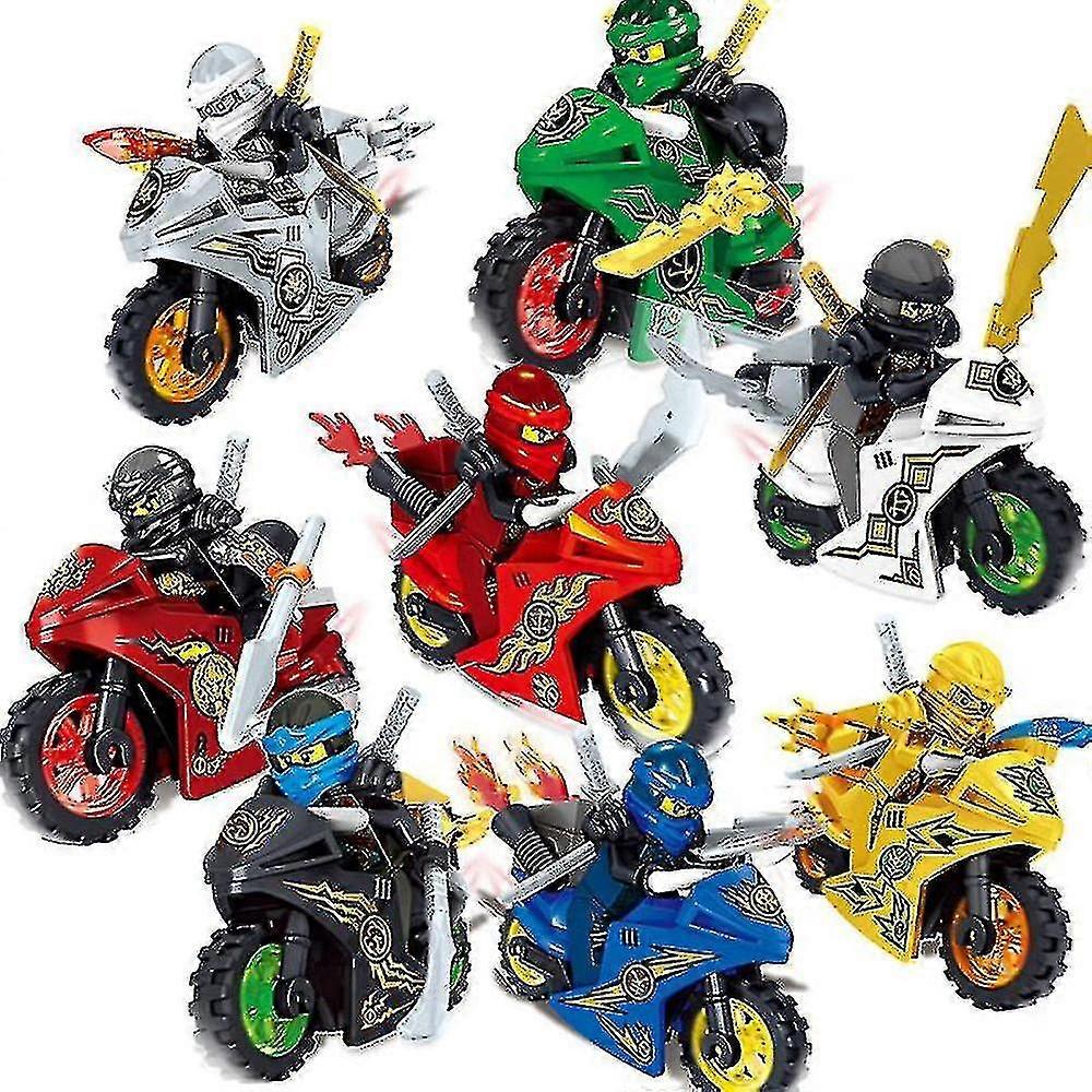 8Pcs Ninjago Motorcycle Set Minifigures Ninja Mini Figures Blocks Toys for Kids Fans Birthday Gifts