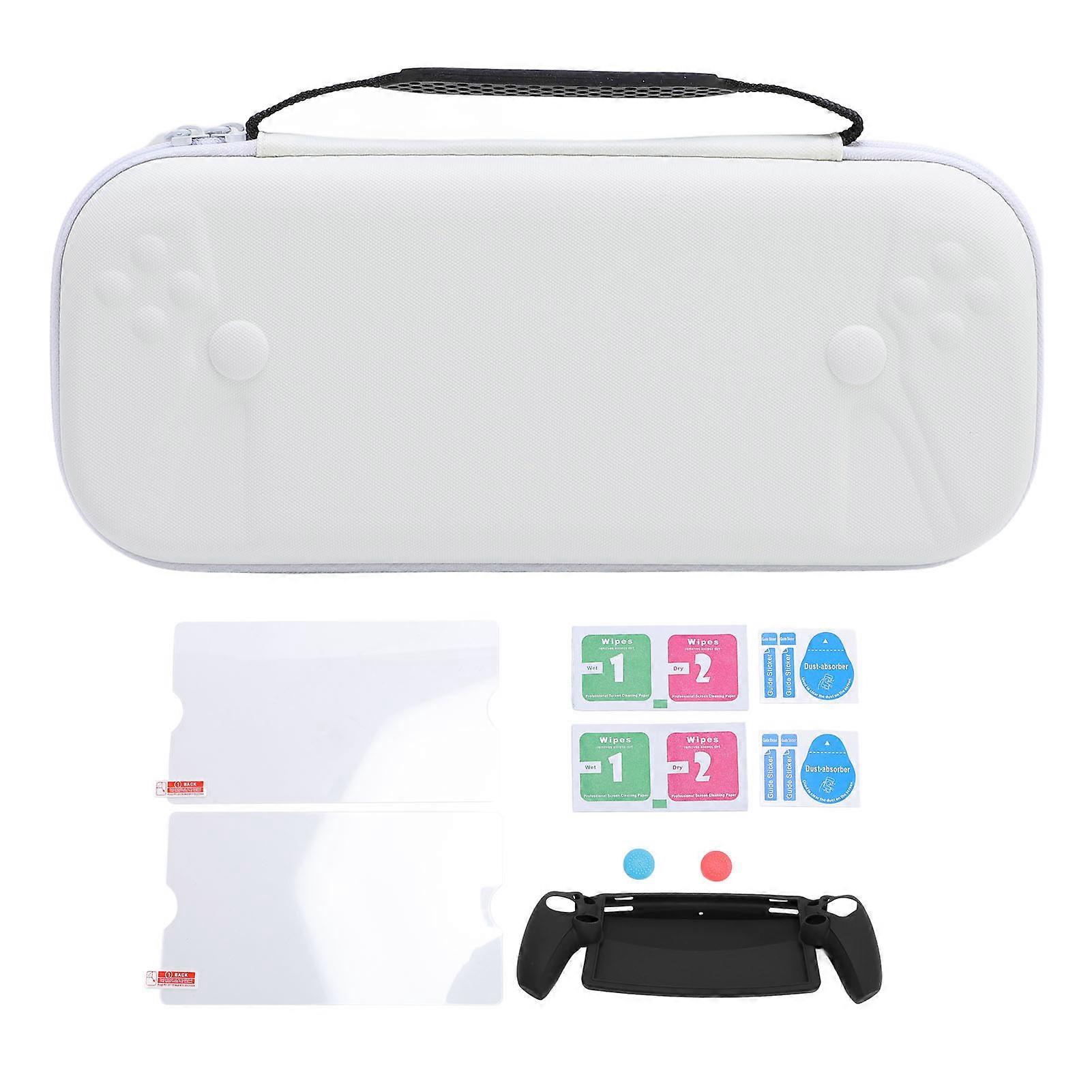 White 6-in-1 Game Console Kit: Hard Shell, Screen Protectors, Silicone & Thumb Grips