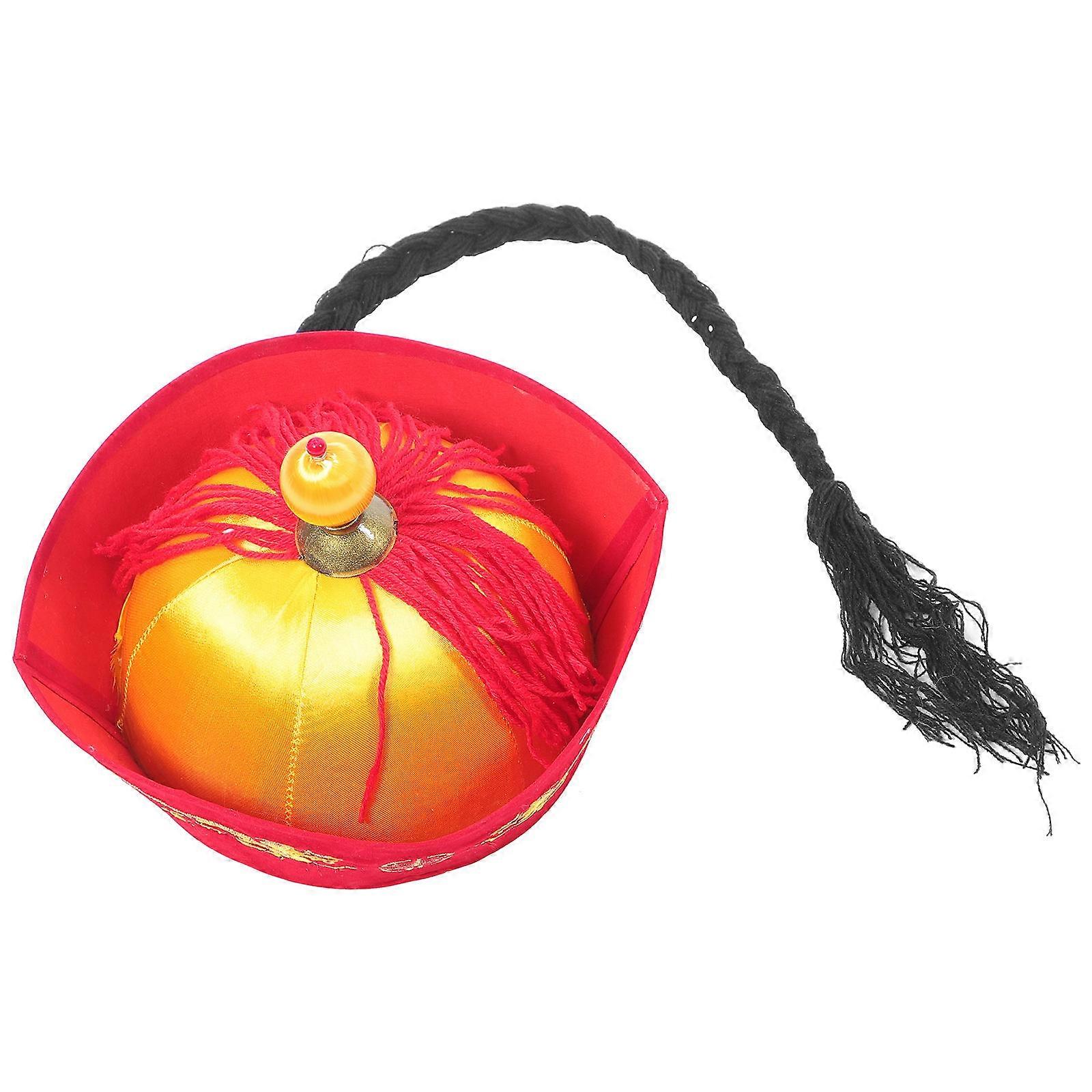 Asian Braids Hat Chinese Culture Enthusiasts Men Stage Shows Role-playing 25.00X25.00X9.00CM 1Set