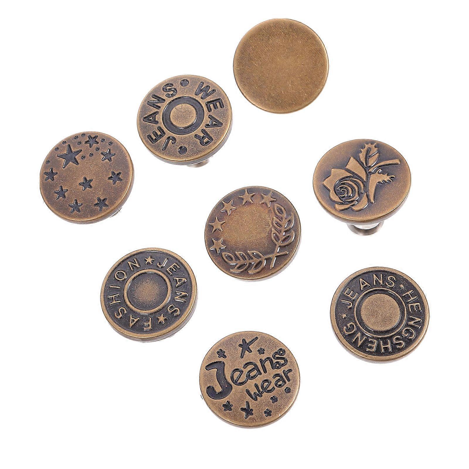 Instant Removable Metal Buttons for Clothes Use Dark Brown Fashionable Jeans Clip 8 Pieces