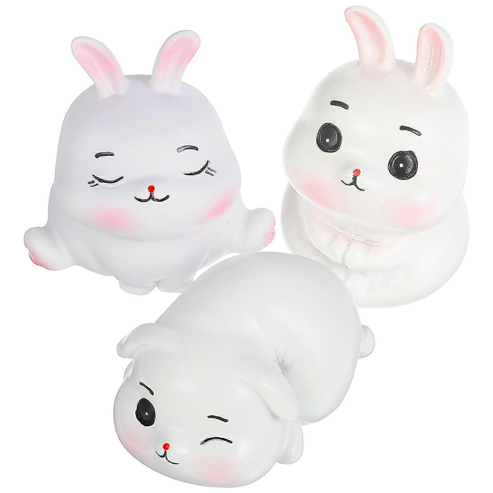 Rabbit Figurines Table Ornaments Miniature Garden Landscape Resin Bunnies 3Pcs