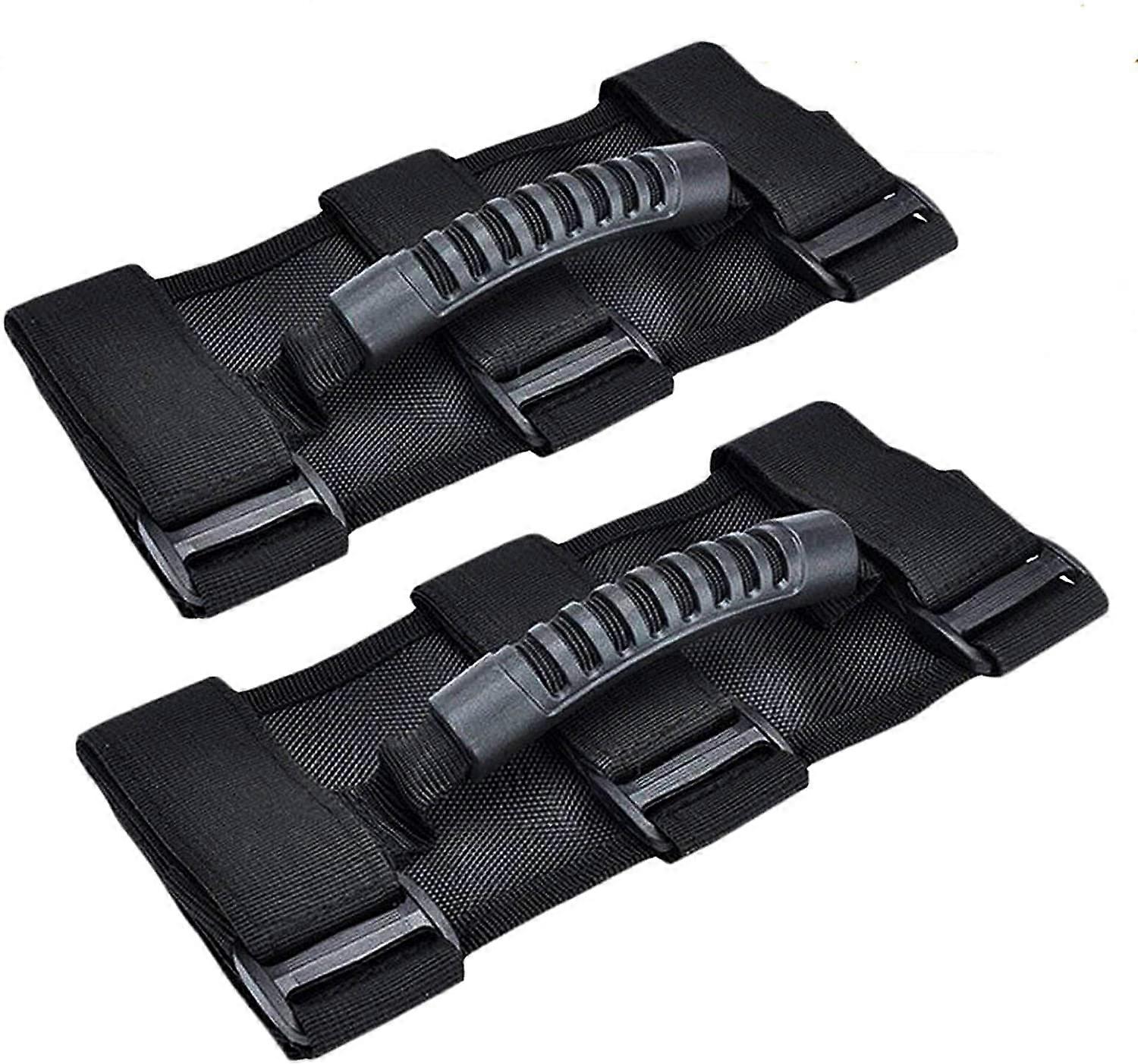 Pack of 2 Jeep Wrangler Handle Grip Set Compatible with TJ YJ JK 1987-2020, Black 3-Strap Design Easy Assembly
