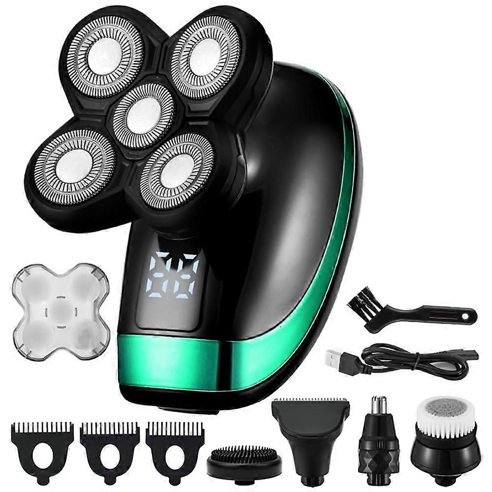 Electric Beard Trimmer for Men, 5-in-1 Rechargeable 4D Razor with 5 Floating Heads, Nose and Ear Hair Groomer