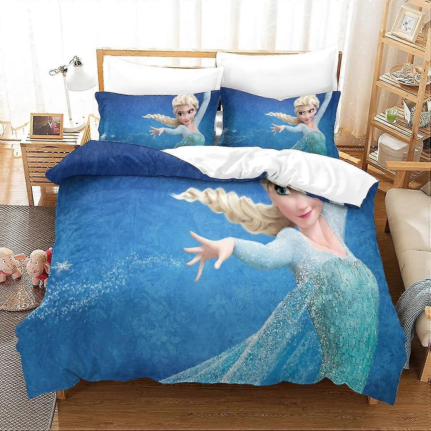 3D Printed Frozen Duvet Cover Bedding Set - 3 Piece Microfiber Set with Pillowcase and Zipper Closure Suitable for Kids and Adults